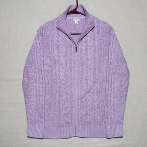LL Bean Double L Cable Knit Lavender Purple Sweater Women’s Size XL Zip Cardigan